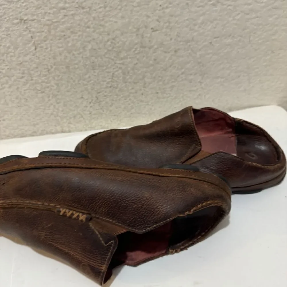 Olukai Moloa Dark Wood Dark Java Leather Slip On Shoes Men’s Size 9